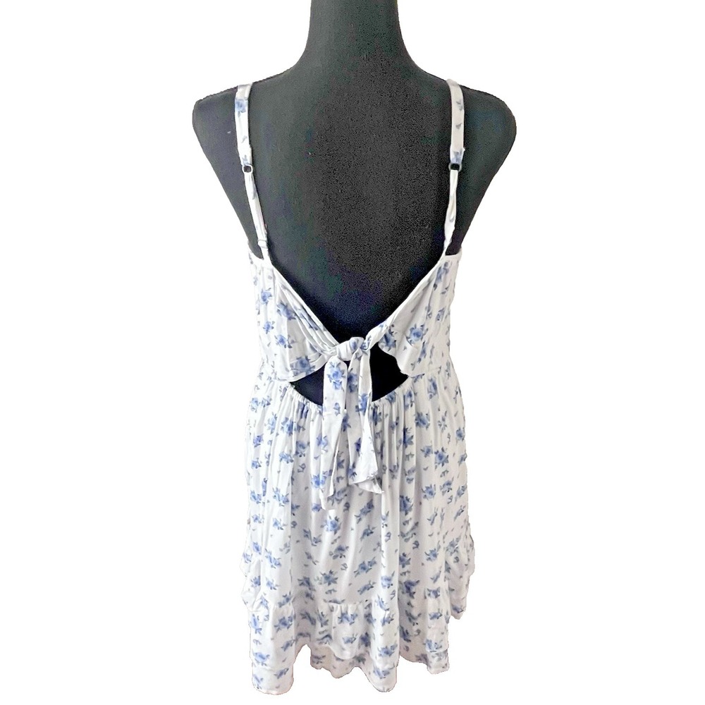 Blue Floral Babydoll Mini Dress Women's M Tiered Ditsy Cottagecore - Picture 2 of 9